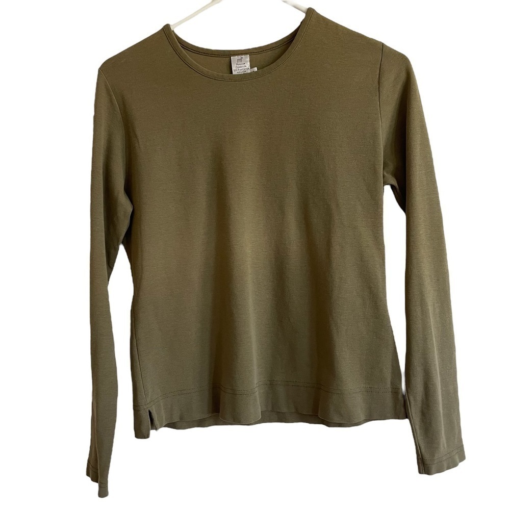 Peruvian Connection Green Pima Cotton Long Sleeve Basic Tee, Size S